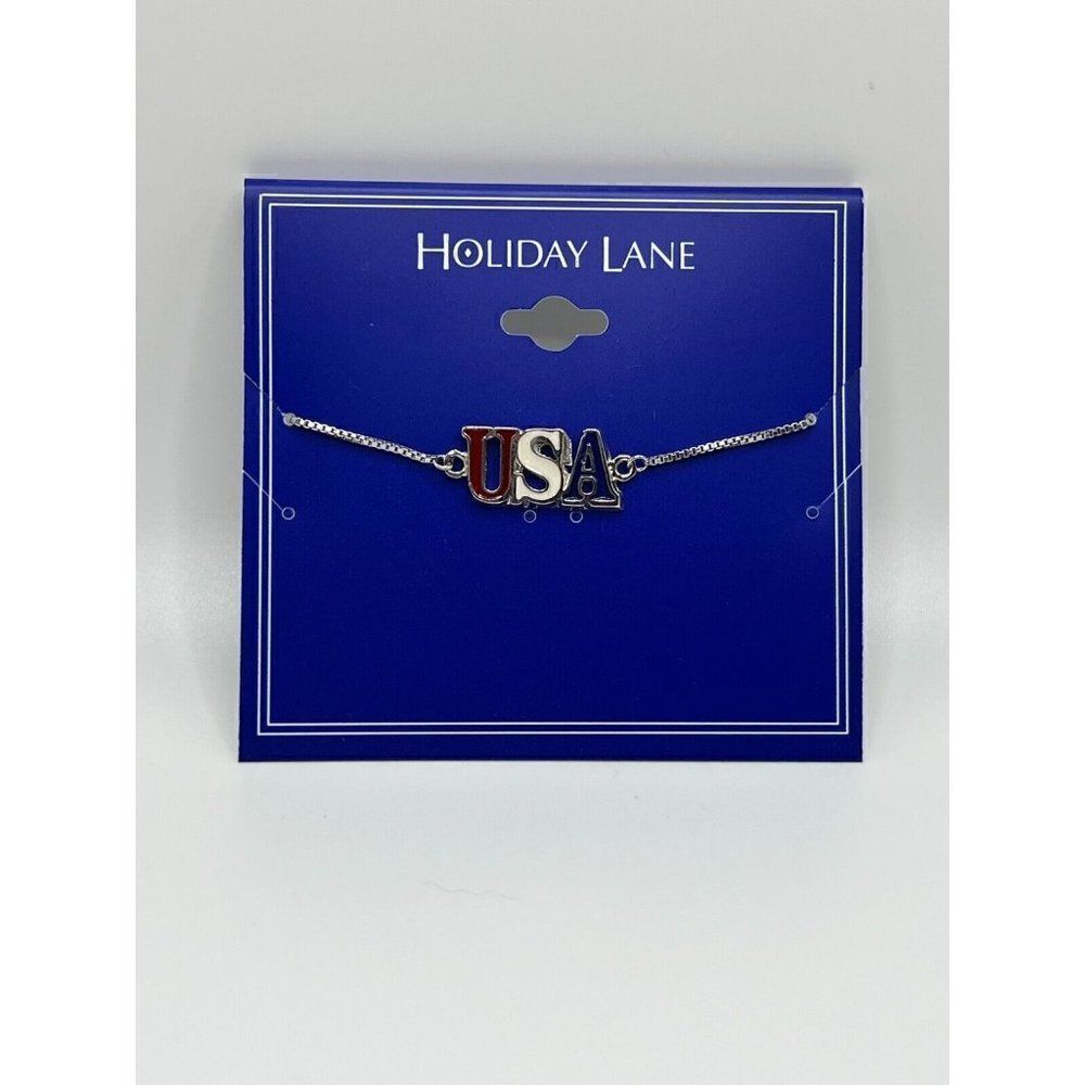 Charter Club Holiday Lane Silver-Tone Pavé Red, White & Blue USA Slider Bracelet